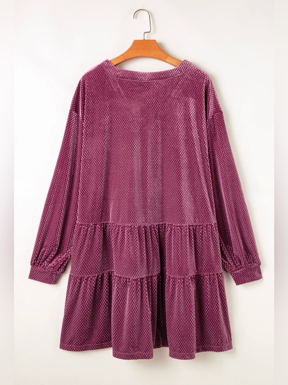 Fall Winter Textured Velvet Tiered Button V Neck Mini
Dress - Picture 7 of 9